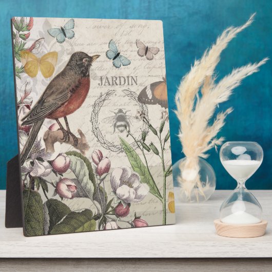 ロビンエレガントバードバタフライフランスのアート フォトプラーク (側面)