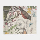 ロビンエレガントバードバタフライフランスのアート フリースブランケット (正面(横))