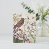 ロビンエレガントバードバタフライフランスのアート ポストカード (スタンド正面)