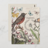 ロビンエレガントバードバタフライフランスのアート ポストカード (正面/裏面)