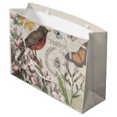 ロビンエレガントバードバタフライフランスのアート ラージペーパーバッグ (裏面アングル)
