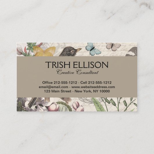 ロビンエレガントバードバタフライフランスのアート 名刺 (裏面)