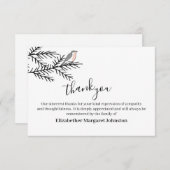 ロビンエレガント鳥の葬儀、死別に感謝 サンキューカード (正面/裏面)