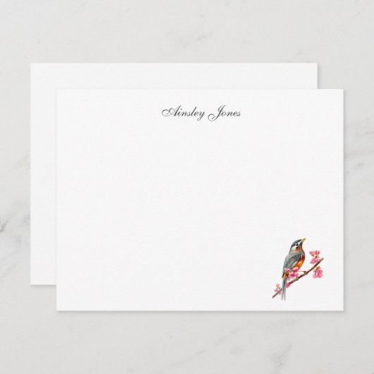 ロビンオンさくらんぼツリーの水色サンキューカード サンキューカード (正面/裏面)