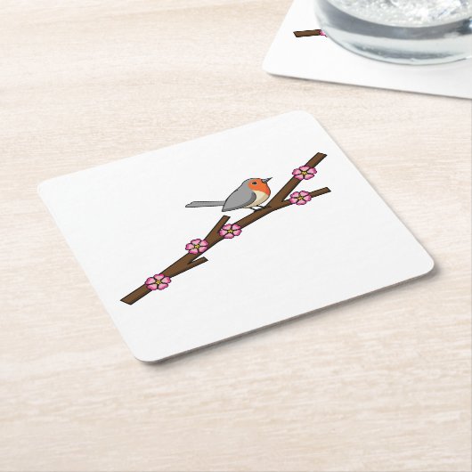 ロビンオン桜 スクエアペーパーコースター (アングル)