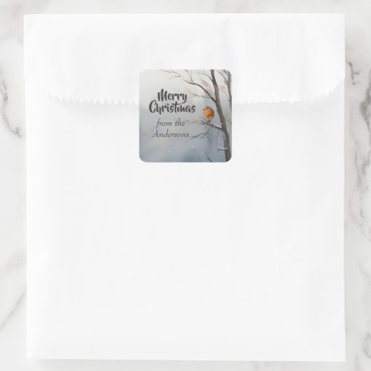 ロビンカスタム・ウィンターの名からメリークリスマスのクリスマス スクエアシール (バッグ)