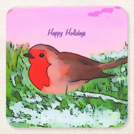 ロビンクリスマスホリデーシーズン スクエアペーパーコースター