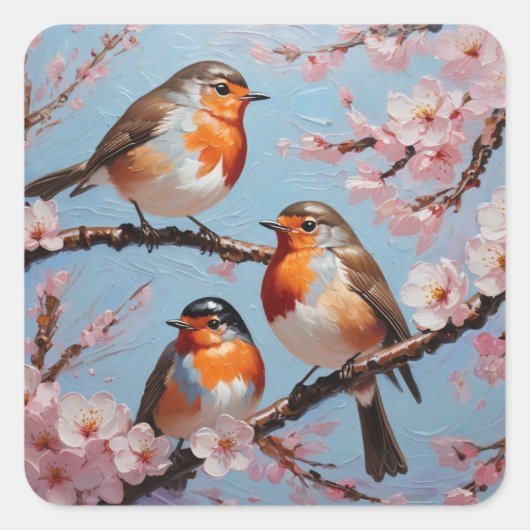 ロビンスとさくらんぼの花 スクエアシール (正面)