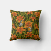 ロビンスとユリの花、オレンジとダークグリーン クッション (裏面)