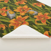 ロビンスとユリの花、オレンジとダークグリーン シェルパブランケット (3/4)