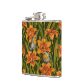 ロビンスとユリの花、オレンジとダークグリーン フラスク (左)