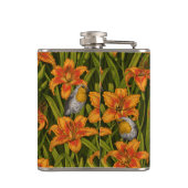 ロビンスとユリの花、オレンジとダークグリーン フラスク (裏面)