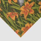 ロビンスとユリの花、オレンジとダークグリーン 薄葉紙 (詳細)
