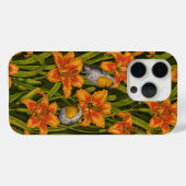 ロビンスとユリの花、オレンジとダークグリーン Case-Mate iPhoneケース (裏面 (横))