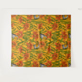 ロビンスとユリの花、オレンジと緑 タペストリー (正面(横))