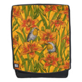 ロビンスとユリの花、オレンジと緑 バックパック (正面)