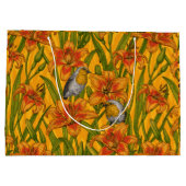 ロビンスとユリの花、オレンジと緑 ラージペーパーバッグ (裏面)