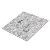 ロビンスとユリの花、白黒 タイル (側面)