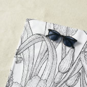 ロビンスとユリの花、白黒 ビーチタオル (インサイチュ)