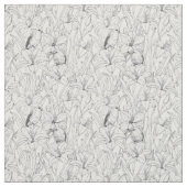 ロビンスとユリの花、白黒 ファブリック (見本)