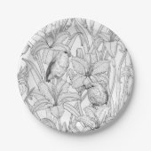 ロビンスとユリの花、白黒 ペーパープレート (正面)