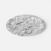 ロビンスとユリの花、白黒 ペーパープレート (アングル)