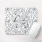 ロビンスとユリの花、白黒 マウスパッド (マウス)