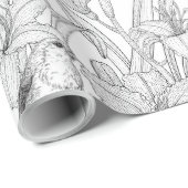 ロビンスとユリの花、白黒 ラッピングペーパー (ロールコーナー)