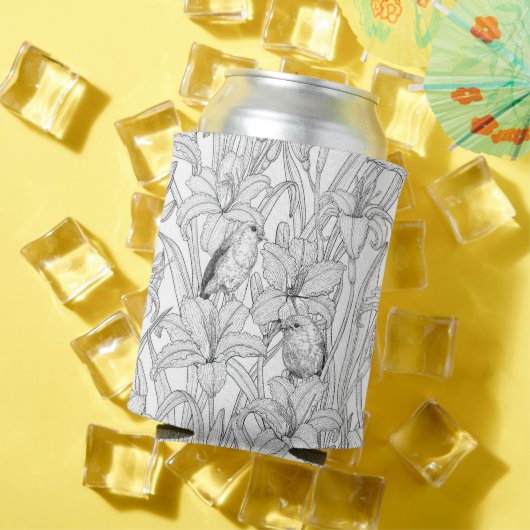 ロビンスとユリの花、白黒 缶クーラー (インサイチュ 夏)