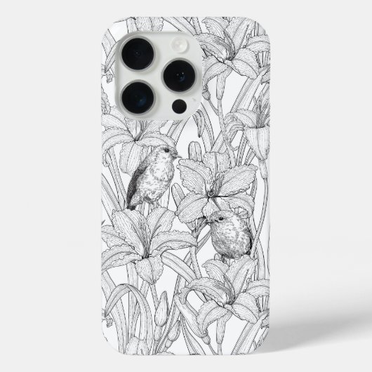 ロビンスとユリの花、白黒 Case-Mate iPhoneケース (裏面)