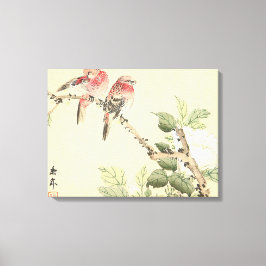 ロビンスと牡丹ヴィンテージの花鳥芸術 キャンバスプリント