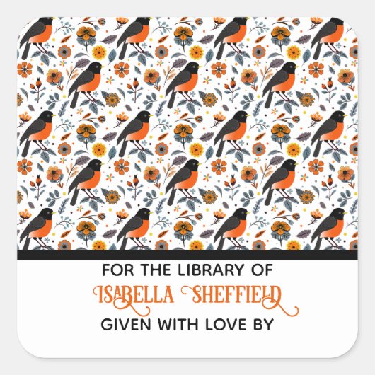 ロビンスと花 スクエアシール (正面)