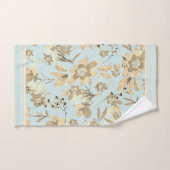 ロビンズエッグブルーと茶色の色合い花模様 バスタオルセット (ハンドタオル)