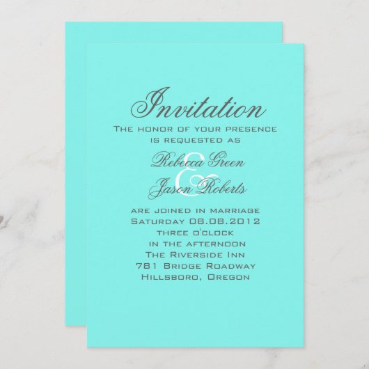 ロビンズエッグブルーのターコイズアクアブルーの結婚式 招待状 (正面/裏面)