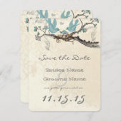 ロビンズエッグブルーのヴィンテージ鳥たち Save the Date セーブザデート (正面/裏面)