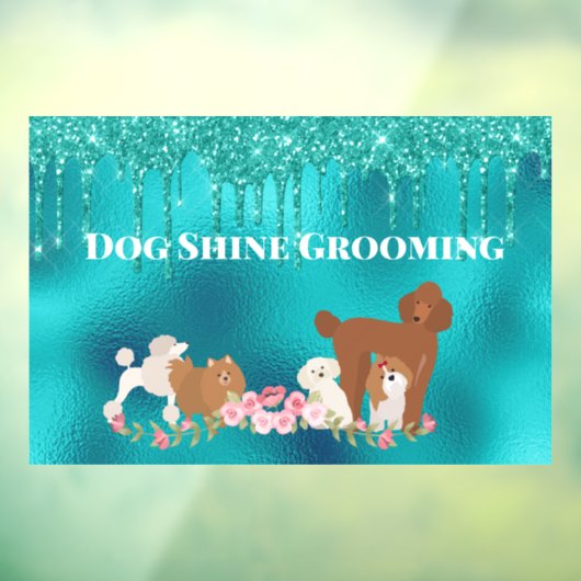 ロビンズエッグブルーの輝くペットサービスドッググルーミング ウィンドウサイン (シート3)