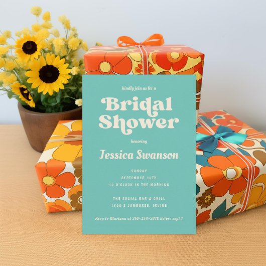 ロビンズエッグブルークリームレトロブライダルシャワー 招待状