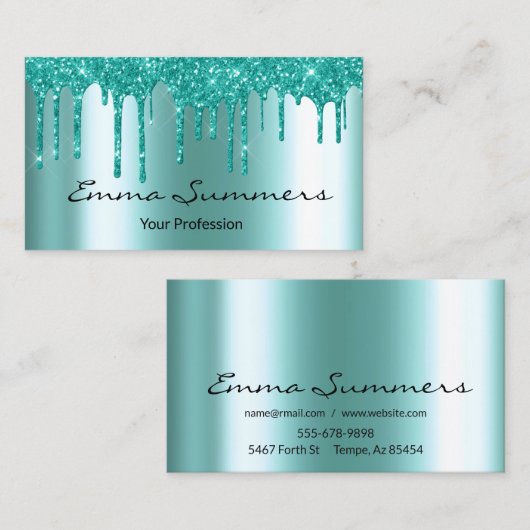 ロビンズエッグブルードリップスメタルカスタマイズグリッター 名刺 (正面/裏面)