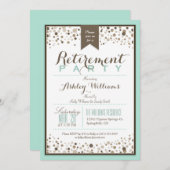 ロビンズエッグブルーモダンタウペ退職パーティー 招待状 (正面/裏面)