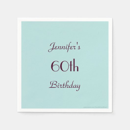 ロビンズエッグブルー紙ナプキンス60th誕生日パーティー スタンダードカクテルナプキン (正面)
