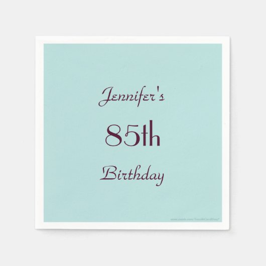ロビンズエッグブルー85th誕生日パーティー，名前，紙 スタンダードカクテルナプキン (正面)