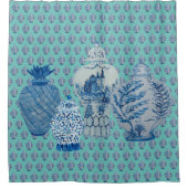 ロビンズエッグブルー&ホワイトジンジャージャー シャワーカーテン (正面)