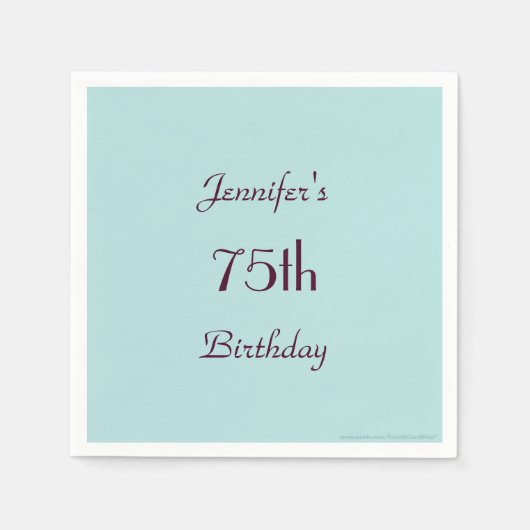 ロビンズエッグブルー,名前, 75th誕生日パーティー紙 スタンダードカクテルナプキン (正面)