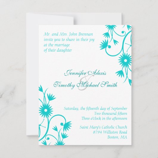 ロビンズエレガントエッグブルーフローラ結婚式招待状 招待状 (正面)