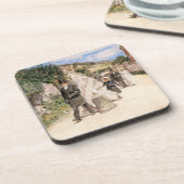 ロビンソンによる「ウェディングマーチ」、ヴィンテージの新婚夫婦 コースター (左側)