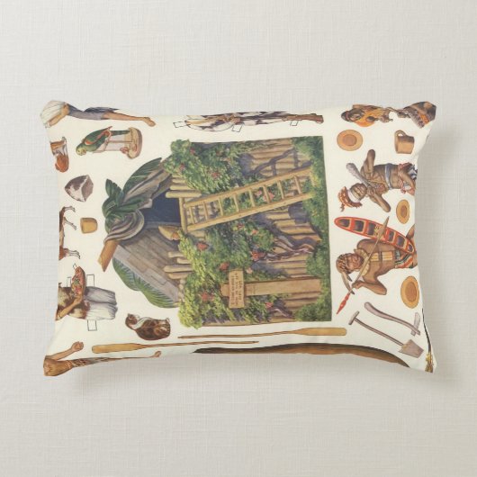 ロビンソン・クルーソー ビンテージ ヴィクトリアン ペーパー ドール おもちゃ アクセントクッション (正面)