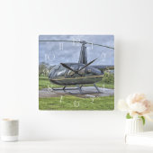 ロビンソンR44ヘリコプター スクエア壁時計 (ホーム)