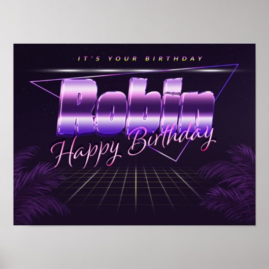 ロビンネームVorname lila retroポスターGeburtstag ポスター (正面)