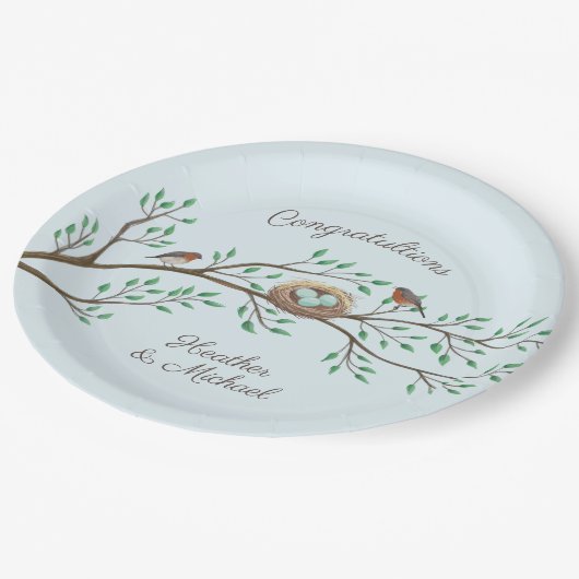 ロビンバーズネストエッグ春ベビーシャワー ペーパープレート (アングル)