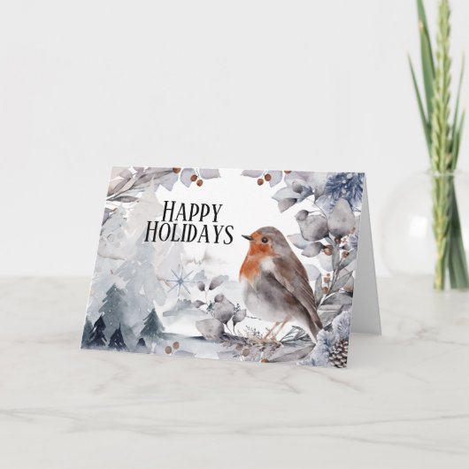 ロビンバードウィンタースノーフェスティバル景観クリスマス カード (正面)